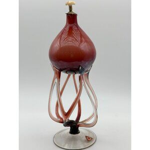 1980s Josefina Krosno Hand Blown Cranberry Art Glass Jellyfish/ Octopus Oil Lamp